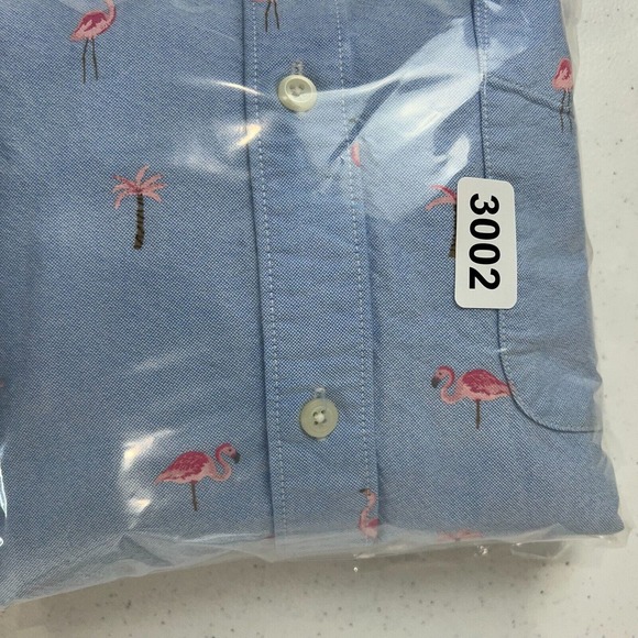 American Eagle Mens Button Down Shirt Size XL Blue Flamingo‎ Short Sleeve Oxford - Picture 12 of 12
